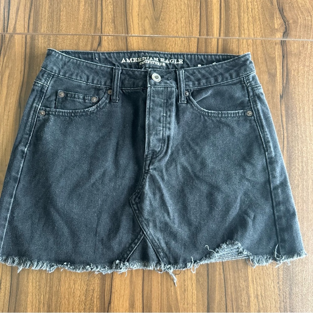 American Eagle Outfitters Black Denim Mini Skirt with Button Front